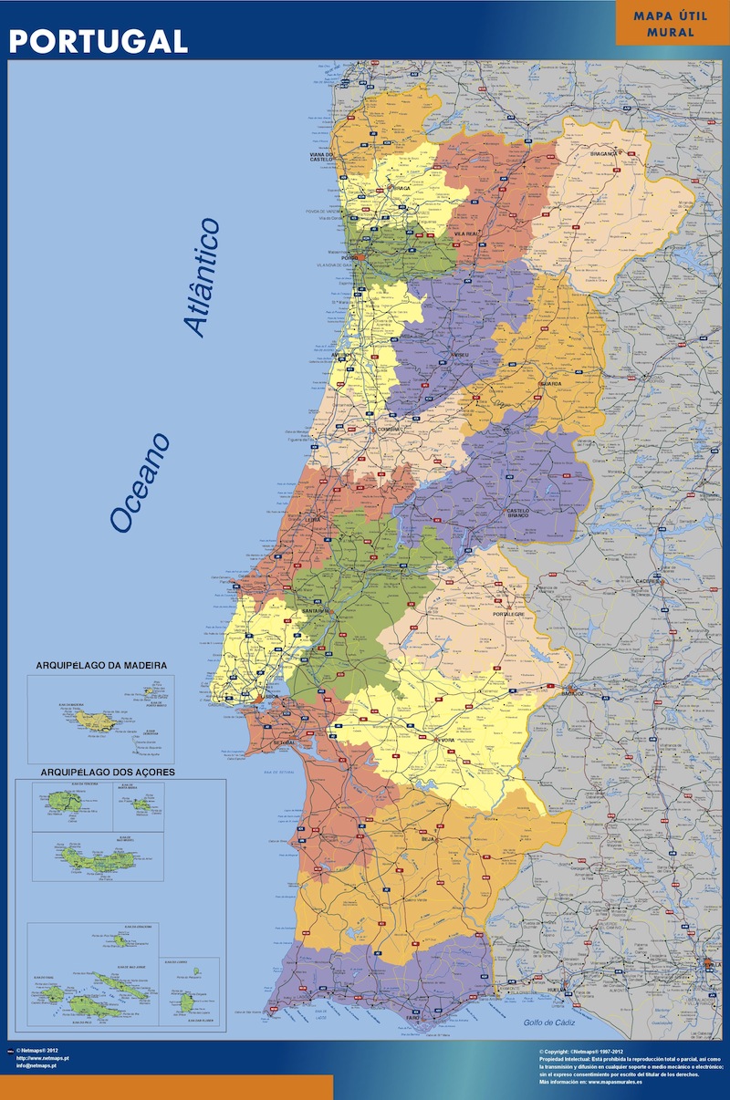 Mapa de Portugal - 2 Faces (80,5 x 111,5 cm) - Plastificado de