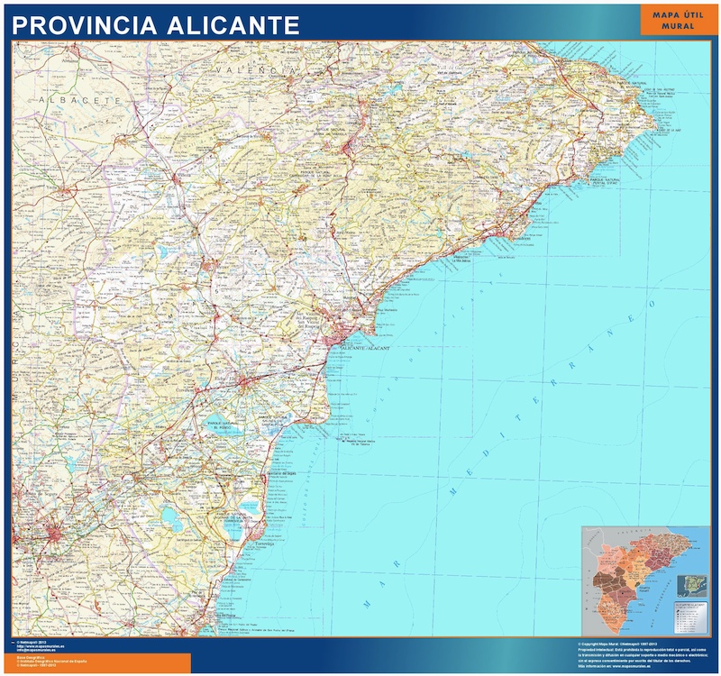 Mapa Provincia Alicante plastificado | Mapas para Colombia y América