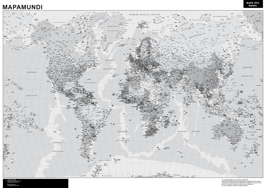 Mapamundi Blanco Negro plastificado  Mapas para Colombia y América Central  de pared grandes